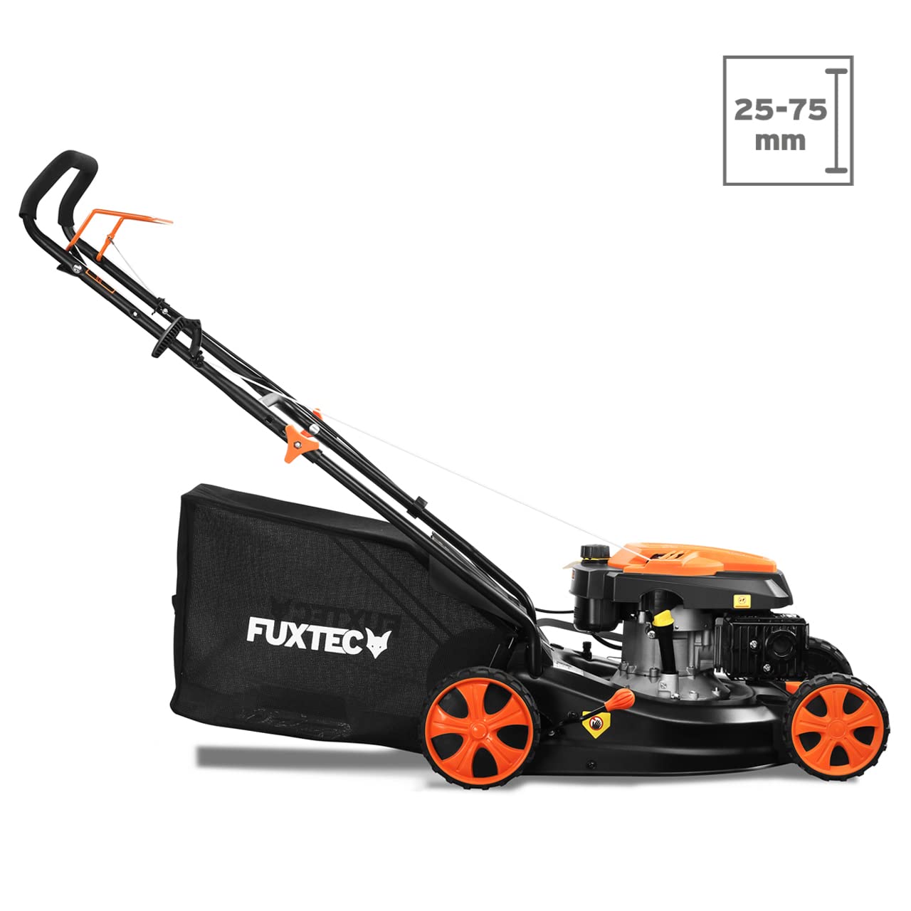 FUXTEC 3in1 Benzin Rasenmäher FX-RM4646ECO 3,5PS / 2,6kW | 46cm Schnittbreite & 7-stufige Schnitthöhenverstellung 25-75mm| 4-Takt Mäher - Inkl. 50L Grasfangkorb, Mulchfunktion & Reinigungsanschluss