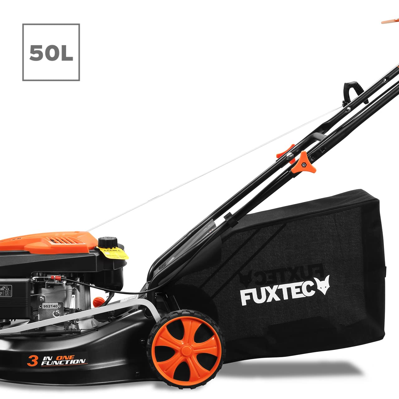 FUXTEC 3in1 Benzin Rasenmäher FX-RM4646ECO 3,5PS / 2,6kW | 46cm Schnittbreite & 7-stufige Schnitthöhenverstellung 25-75mm| 4-Takt Mäher - Inkl. 50L Grasfangkorb, Mulchfunktion & Reinigungsanschluss