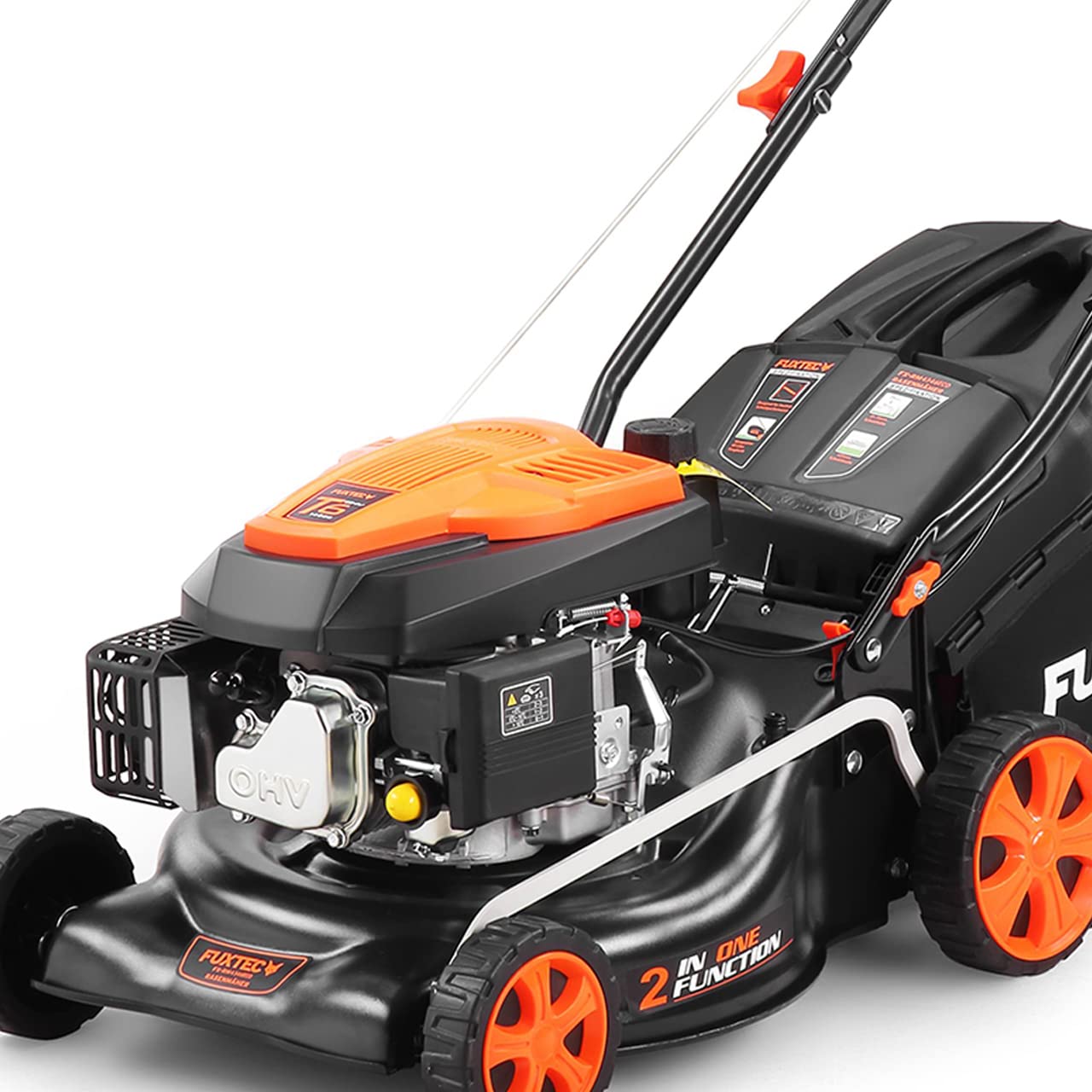 FUXTEC 3in1 Benzin Rasenmäher FX-RM4646ECO 3,5PS / 2,6kW | 46cm Schnittbreite & 7-stufige Schnitthöhenverstellung 25-75mm| 4-Takt Mäher - Inkl. 50L Grasfangkorb, Mulchfunktion & Reinigungsanschluss